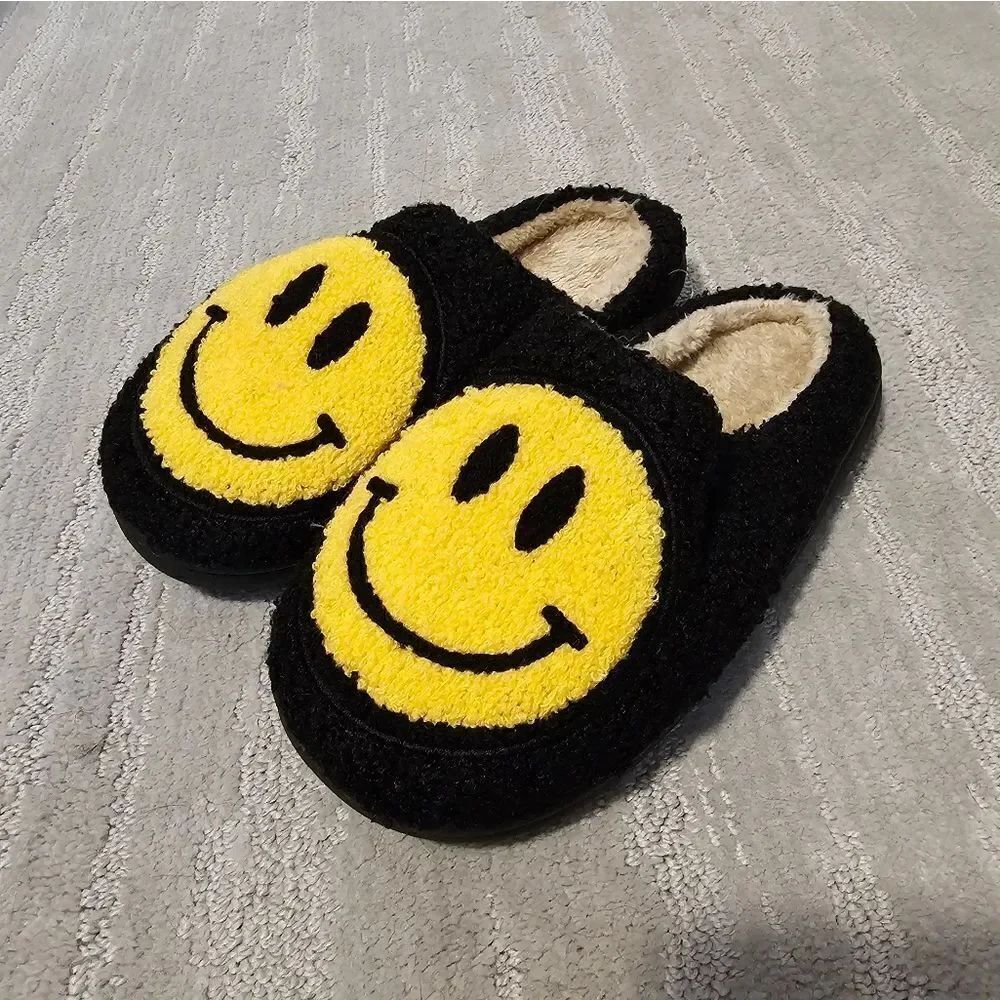 Black & Yellow Smiley Slippers
